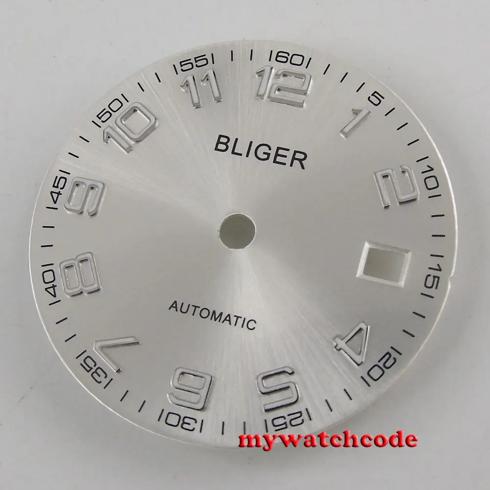 Bliger-esfera de 29,2mm para reloj de hombre, accesorio de color plateado/Negro/azul con ventana de fecha, compatible con Miyota 8215/Mingzhu 2813, movimiento automático