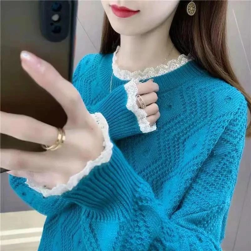 

2022 spring autumn new women's lace openwork Loose knit sweater top pullover sweater bottoming shirt