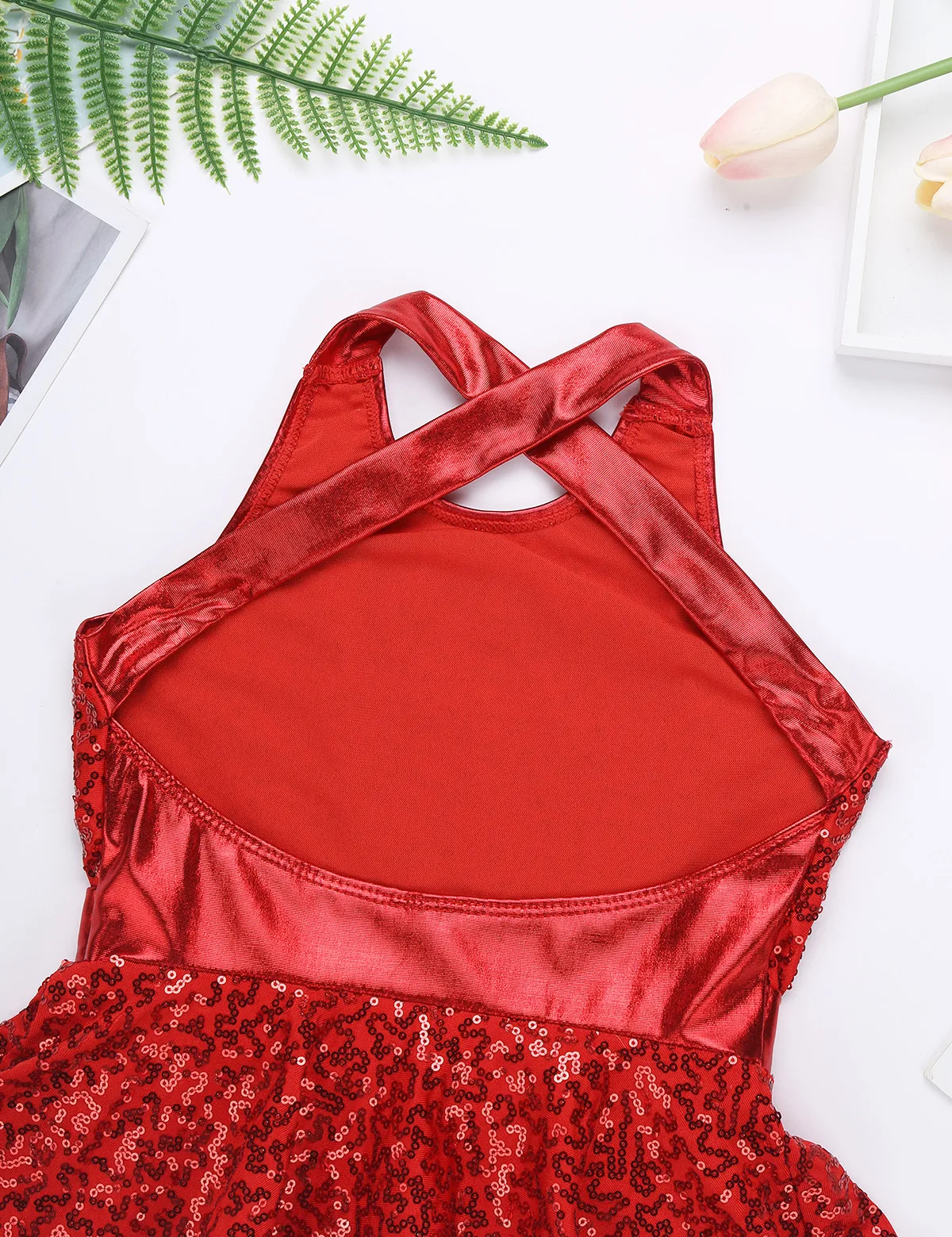 Kids Girls Jazz Modern Tap Dancewear Sleeveless Sequined Criss Cross Back Waist Bowknot Gymnastic Ballet Dance Leotard Dress