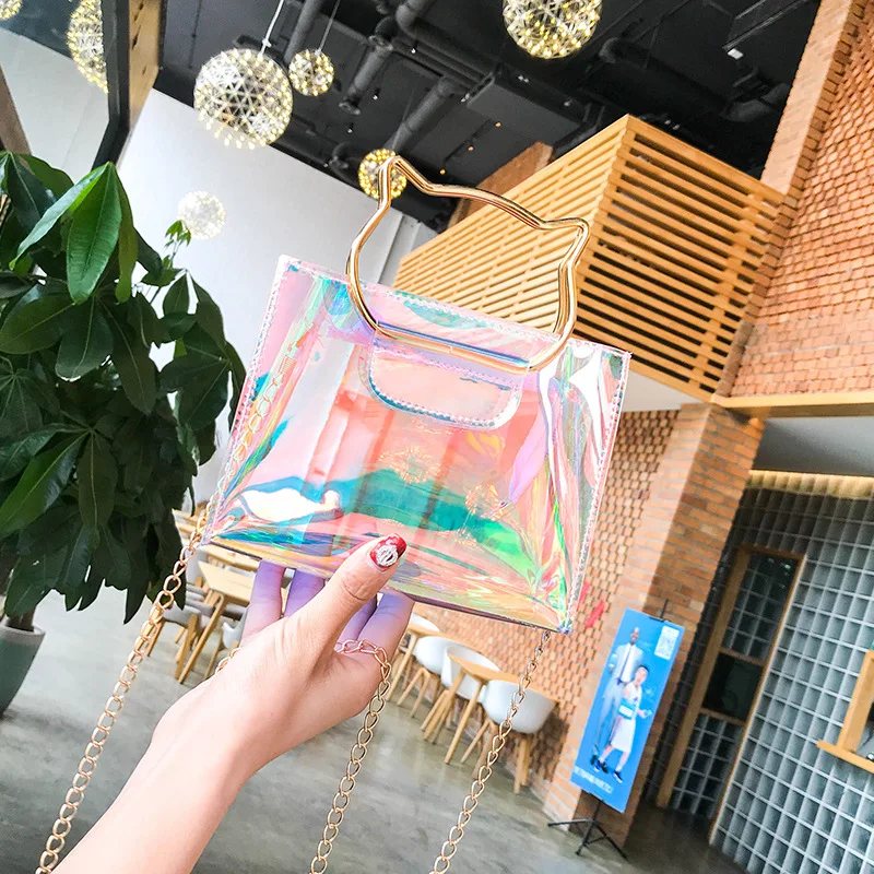 2021 Women Laser Transparent Bags Fashion PVC Waterproof Beach Handbag Korean Style Shoulder Jelly Cute Bag