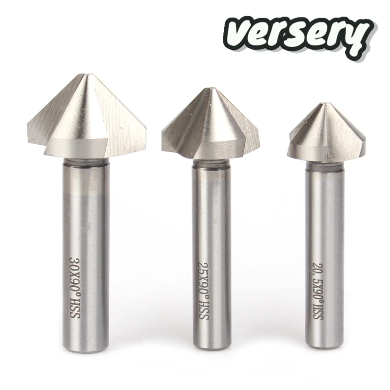 Versery 4.5-50mm 3 Flute 90 Degree HSS M2 6542 Countersink Chamfering Tool Drill Bits For Stainless Steel Aluminum Alloy