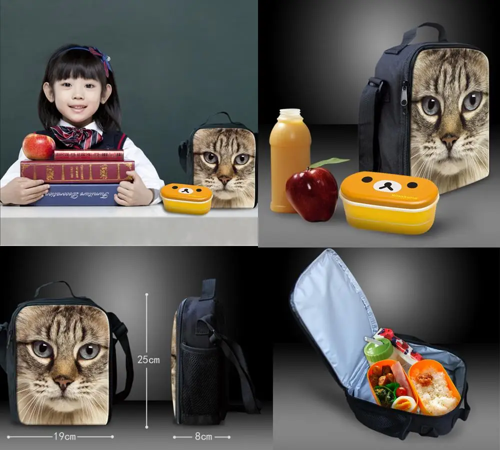 Lunch Bags Bolsa Termica for Women 3D Denim Cat Animal Keep Warm Tote Box Multi-function Cooler Tote Box Lancheira Bags