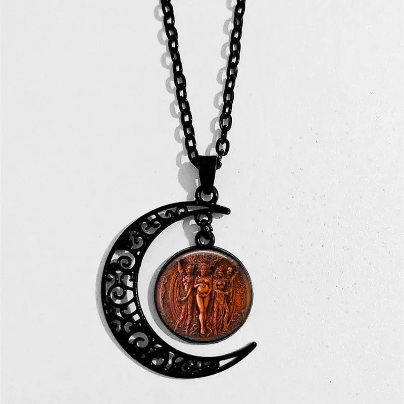 Triple Moon Goddess Witchcraft Occult Hecate Jewelry, Pentagram Necklace, Magick  Wiccan Necklace,Black  Pendant