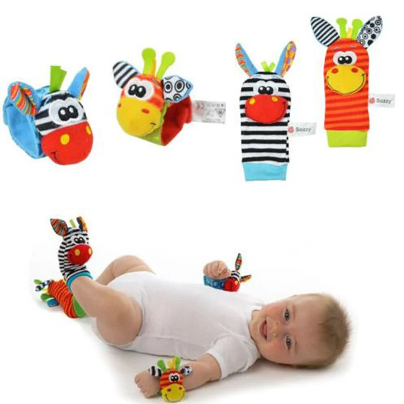 1PCS Infant Baby Kids Socks Rattle Toys Animals Wrist Rattle And Socks 0~24 Months