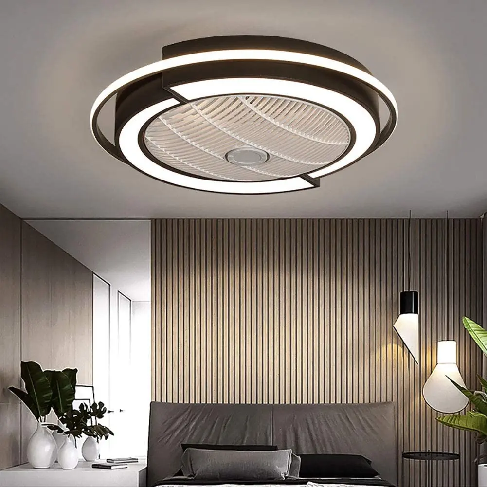 

OUKANING 23 Inch Ceiling Fan Light Modern LED Remote Control Semi Flush Mount Chandelier, 3 Colors 3 Speeds Changing