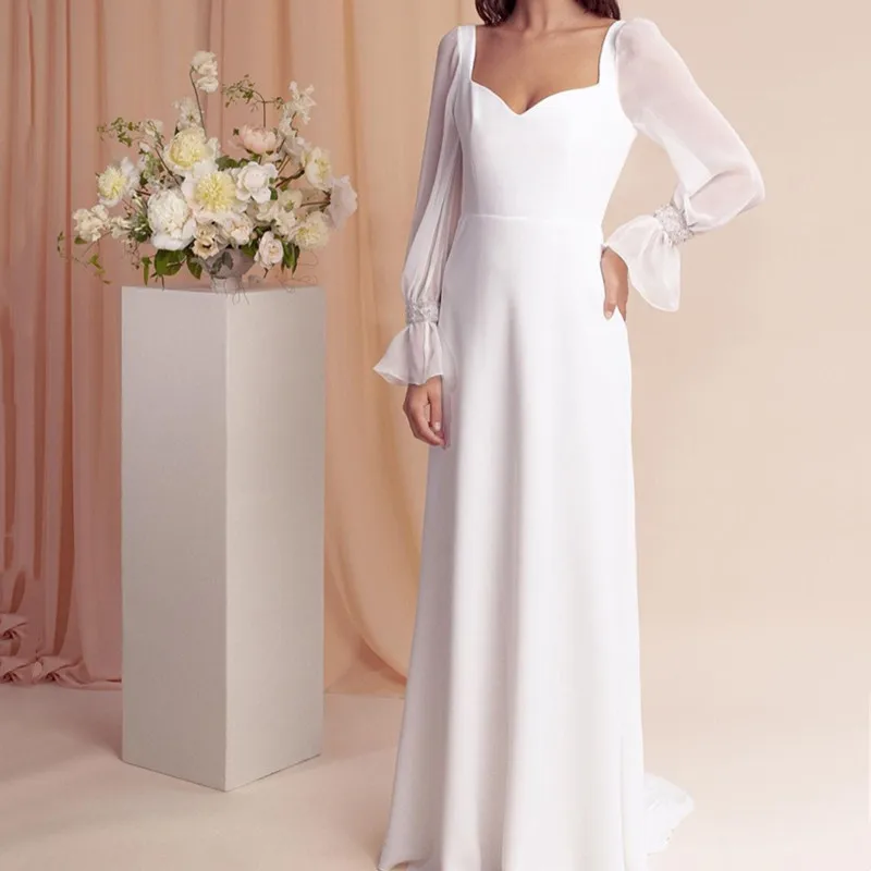 Robe de Mariée Élégante en Satin, Style Boho, Manches Évasées, Longueur au Sol, Dos aux, sur Mesure