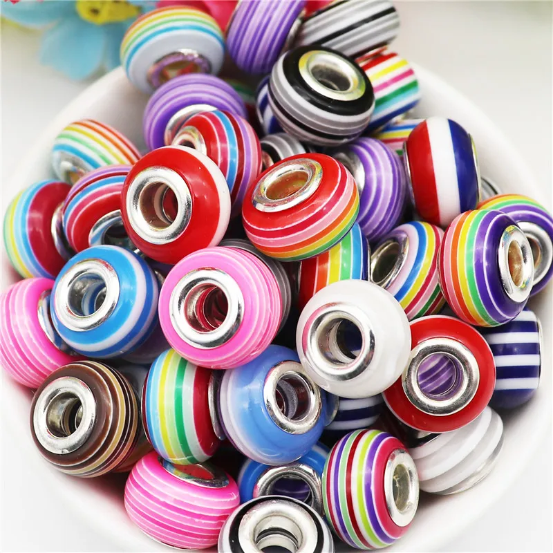 10 szt/lot hurtowych partii luzem kolor tęczy duży otwór biżuteria koraliki Spacer Murano Charms Fit Pandora bransoletka bransoletka łańcuch DIY