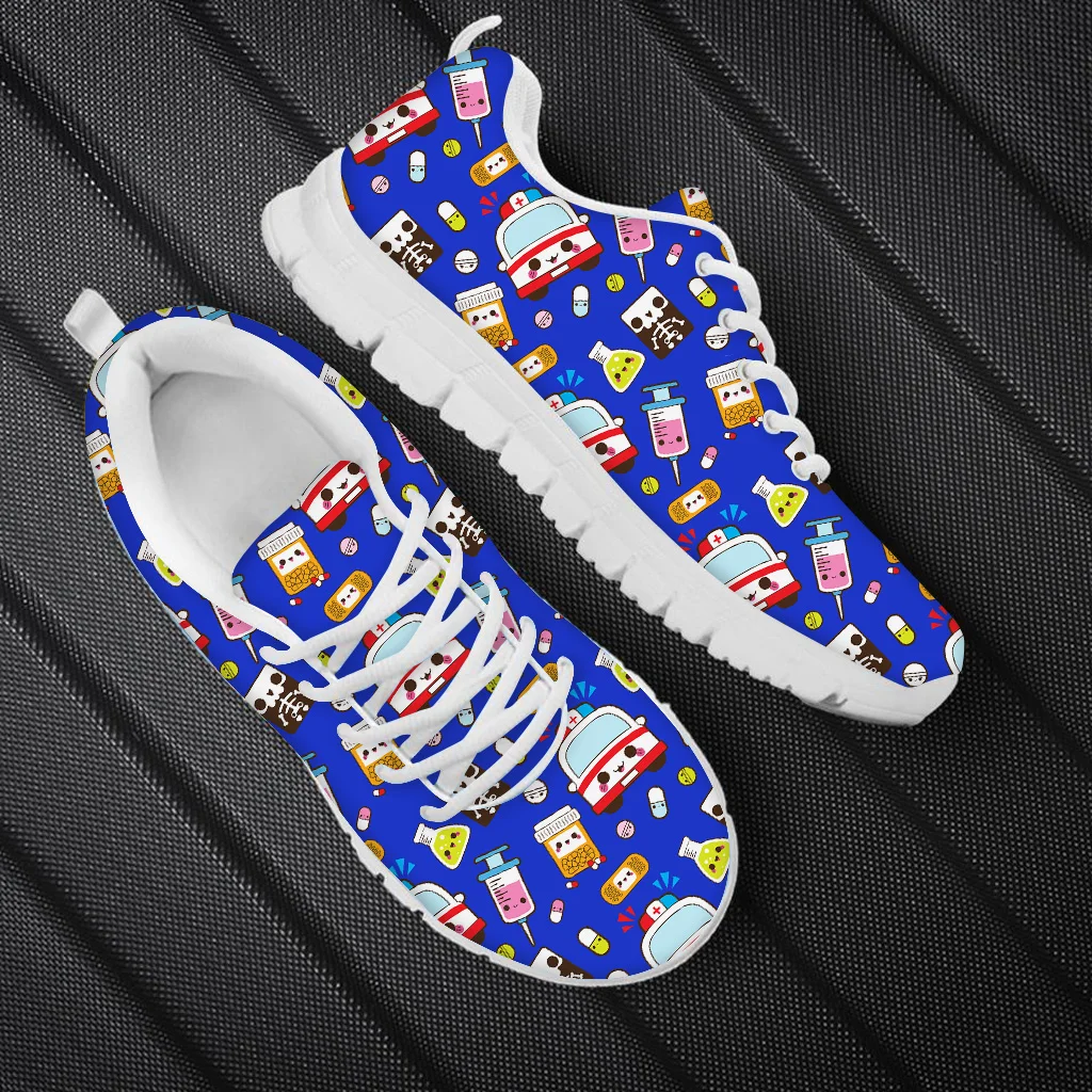 Doginthehole Medical Emergency Pattern Nurse Doctor Shoes Cute Cartoon Lace Up Women's Sneakers Breathable Walk Sports Shoes