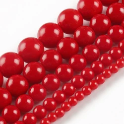 4/6/8/10/12mm Red Coral Jades Round Loose Stone Beads for Jewelry Making DIY Christmas Gift Bracelets Accessories 15''