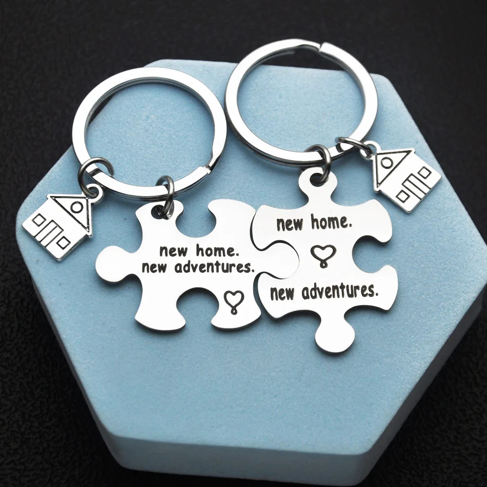 Fashionable Stainless Steel Puzzle Keychain New Home Page NEW Adventure Inspiration Simple Letter Gift DIY Customizable Who