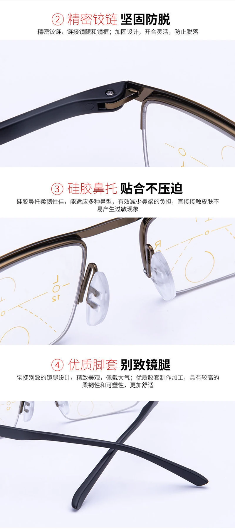 2021 intelligenter Zoom Progressive multifunktionale Lesebrille Damen Herren Multifokale Anti-Blaulicht-Hyperopie-Brille – Detail 17