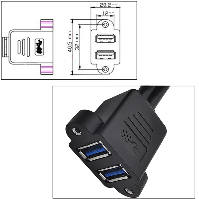 0.3m 1m Dual USB 3.0 Male to Female With Screw Panel Mount Holes Extension Cable High Speed 5Gbps for Computer Case Motherboard