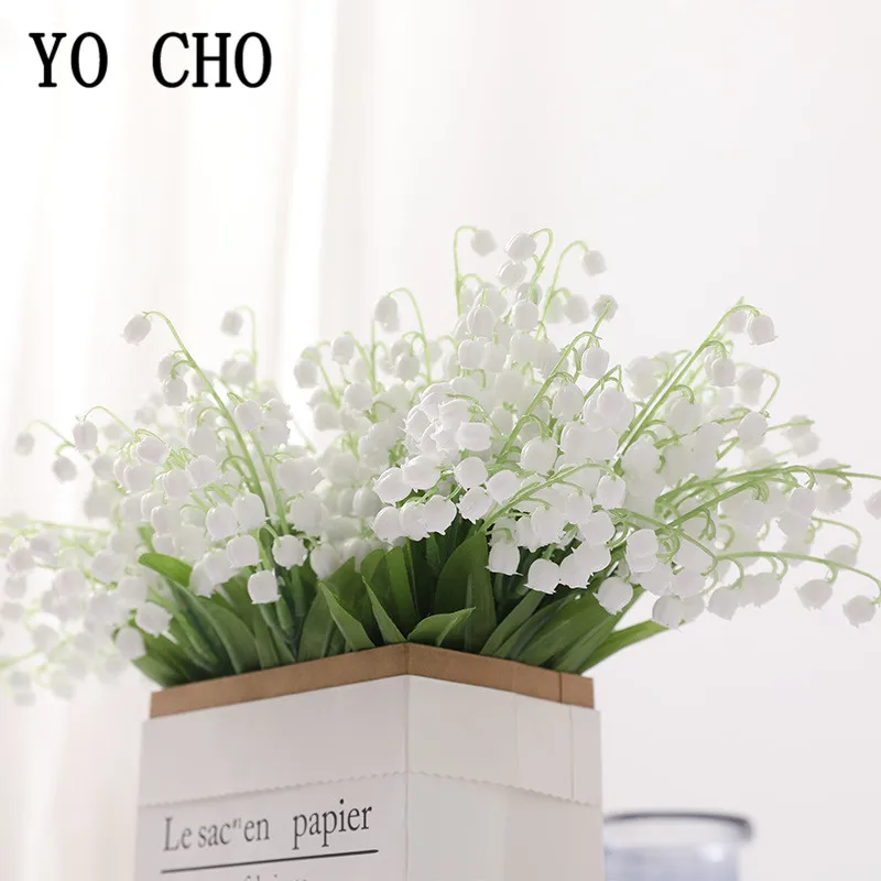 6Pcs/Lot Artificial Valley Lily Flowers White Plastic Lily Small Bouquet Wedding Table Wall Centerpiece Home Desk Ornament Flore