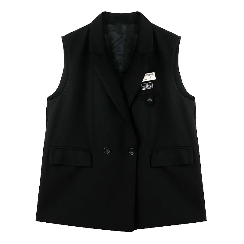 

Style British Notched Elegant Sleeveless Vest Womens New Fashion Split Pockets Double Breasted Short Loose Vintage Casual Vest