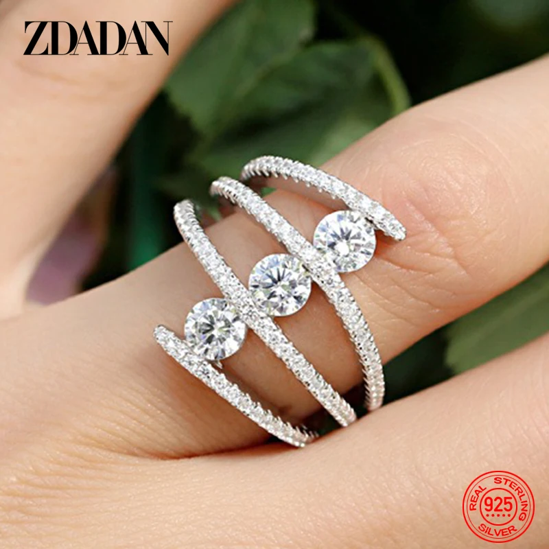 

ZDADAN 925 Sterling Silver Round Zircon Inlaid Rings For Women Party Gift Fashion Jewelry