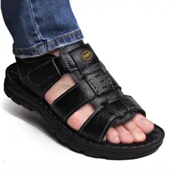 Summer Designer Men's Genuine Leather Sandals Hook&Loop Closure Cow Leather Soft-Sole Shoes Non-Slip Casual Beach Sandalias