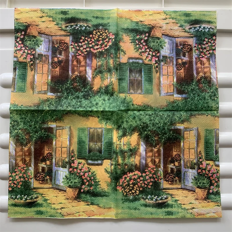 20 Vintage Napkin paper green tissue flowers courtyard garden decoupage servilletas wedding birthday party Christmas home decor