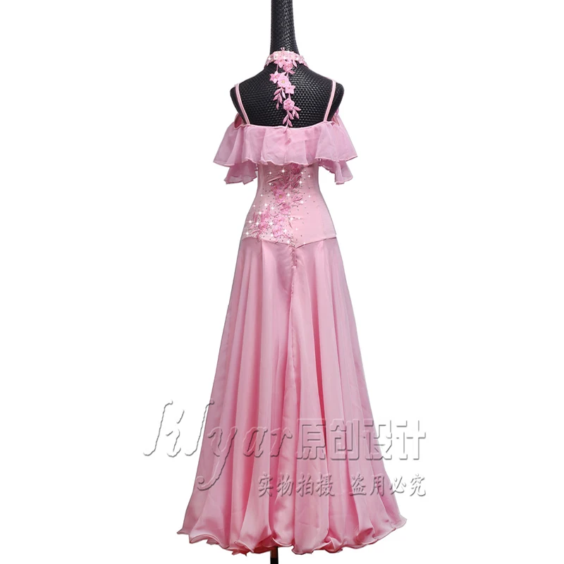 Ballroom Dance Dress Standard Skirt Competition Dress Costumes Performing Dresse Customize Adult Children Pink Embroidered Kids