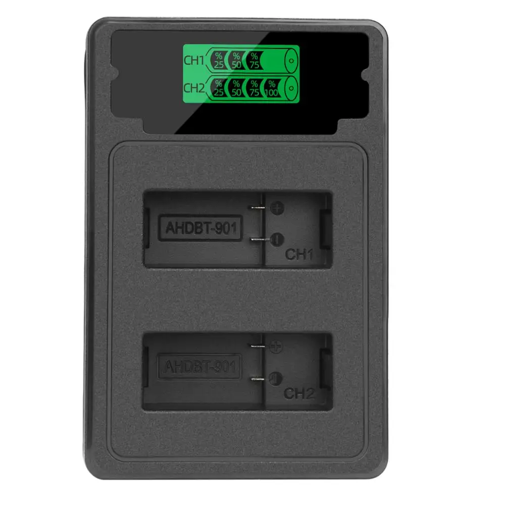 Cargador de batería Dual para GoPro Hero 12/11/10/9, cargador de batería negro con cable de carga, cargador de batería LCD de 2 canales