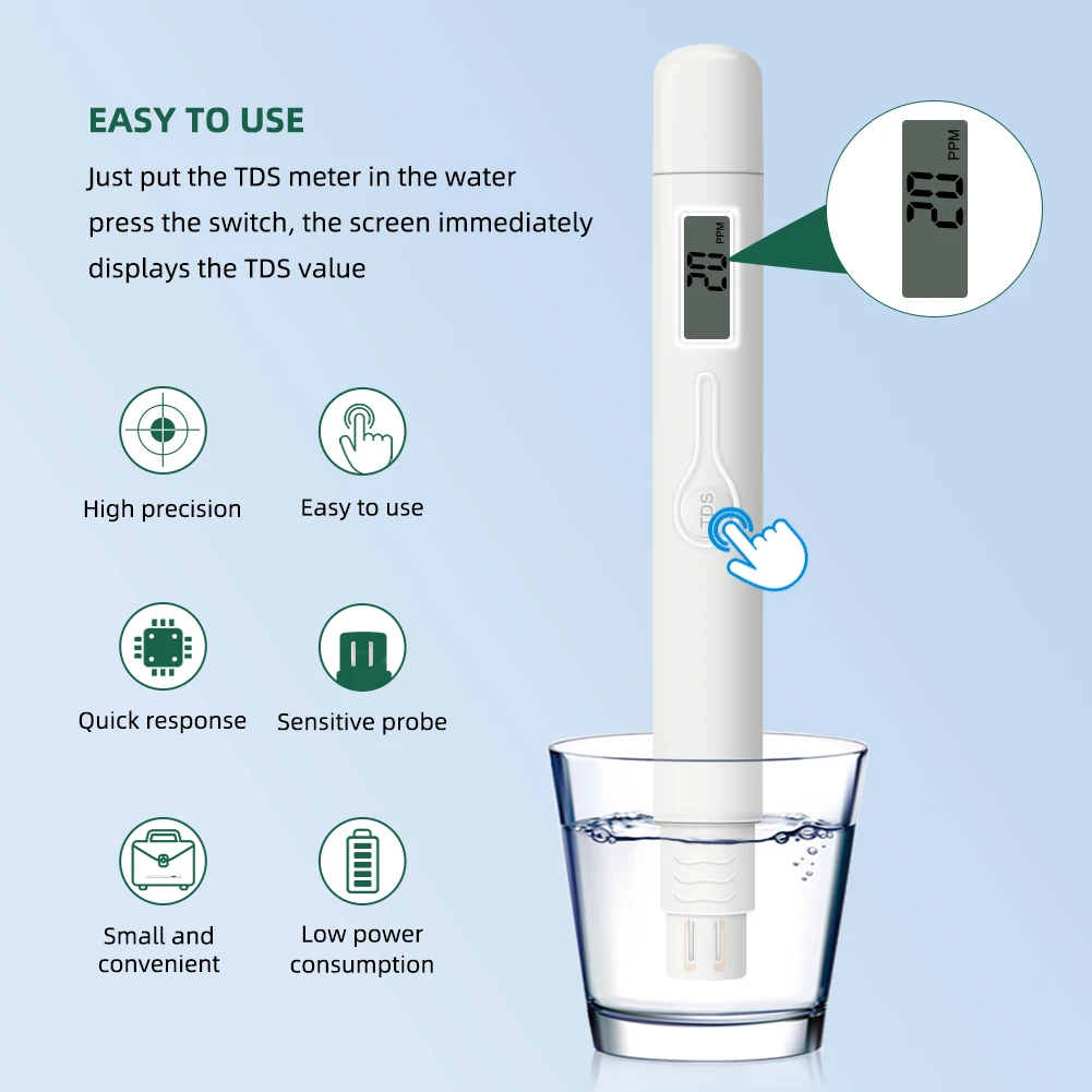 10 Pcs Digital TDS Meter Mini Total Dissolved Solids Test Pen 0-9990ppm Aquarium Laboratory Water Quality Monitor