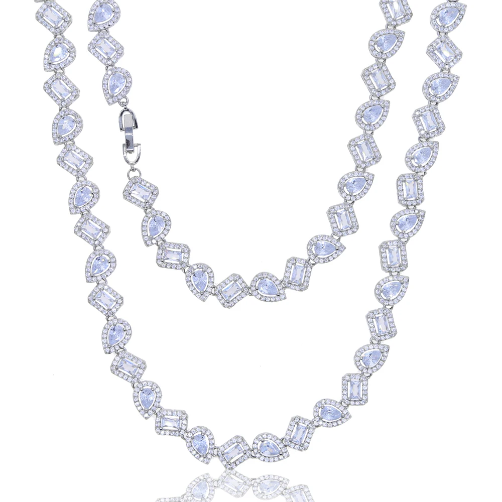 جديد مثلج خارج بلينغ هندسية تشيكوسلوفاكيا العنقودية تنس قلادة فاخرة 5A مكعب زركونيا المختنق للنساء الهيب هوب مجوهرات