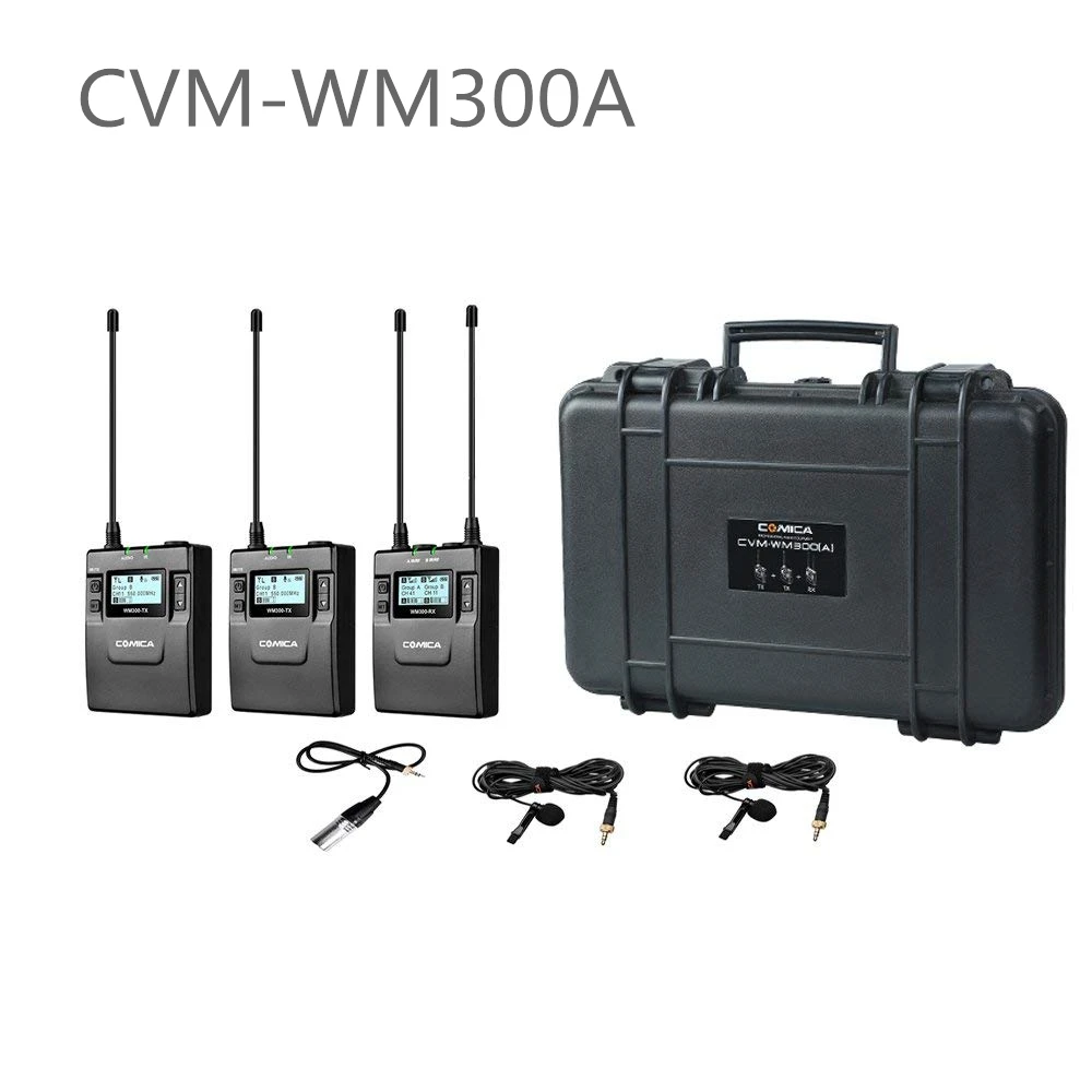 

COMICA CVM-WM300A UHF 96-Channels Metal Wireless Lavalier Hanging Microphone with Dual-transmitters and One Receiver Handheld