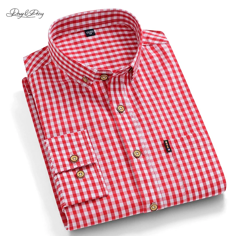 2020 New Man Shirt Plaid Casual 100% Pure Cotton Chest Pocket Turn Down Collar Long Sleeve High Quality Fashion DA429