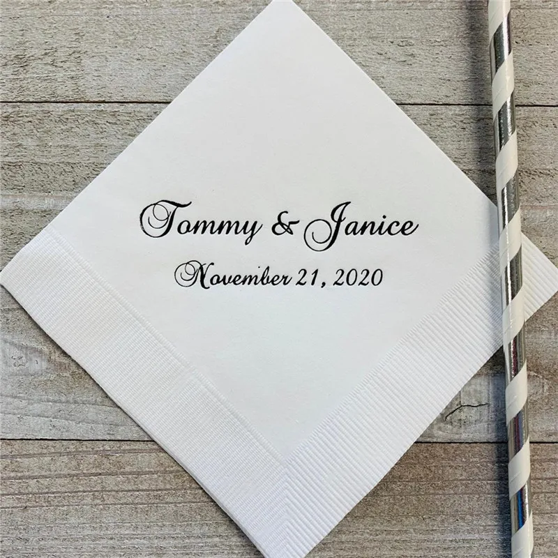 

Personalized Wedding Napkins Cocktail Beverage Luncheon Dinner Baptism Rustic Monogram Bachelorette party Foil Imprinting