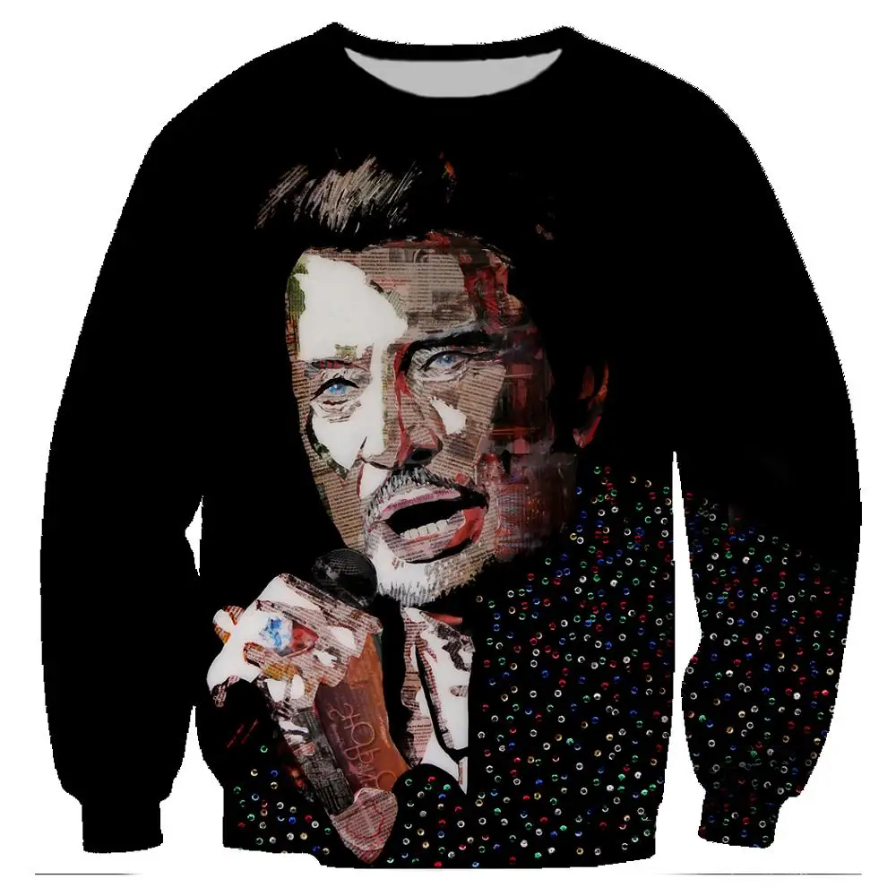 

French Singer Johnny Hallyday Sweatshirts 3D Printed Unisex Pullover Hoodies Long Sleeve Crewneck Streetwear Hoody Sudaderas 5XL