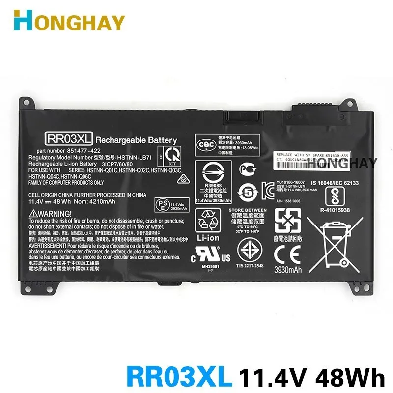 HONGHAY RR03XL Laptop Battery for HP ProBook 430 440 450 455 470 G4 HSTNN-LB7I 851477-422 851477-421 851610-855 HSTNN-Q01C	Q02C