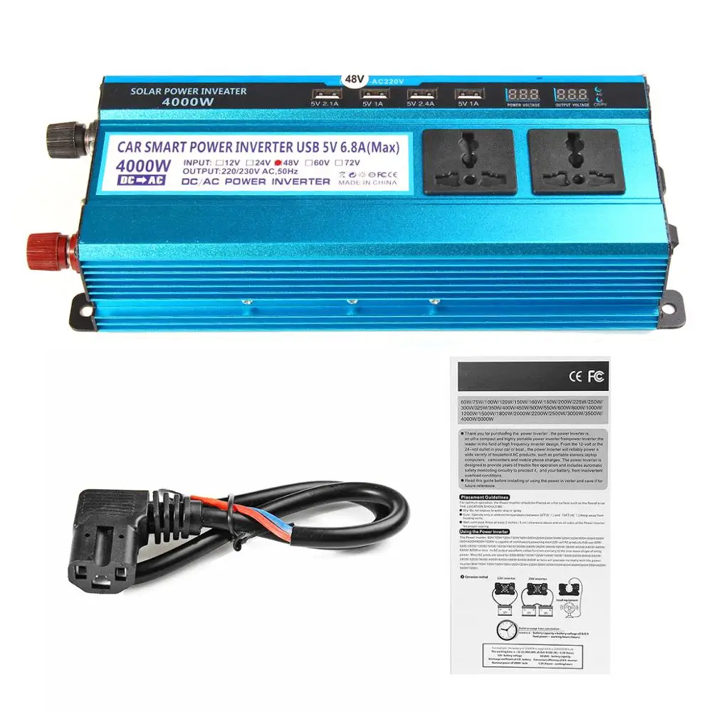 4000W Mobil Solar Power Inverter DC 12/24/48V Untuk AC 220V Sine Wave Konverter