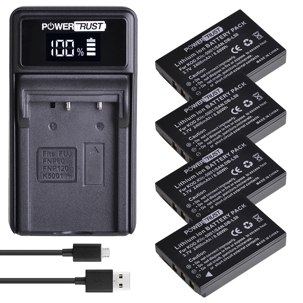 KLIC-5001 DB-L50 Battery + LED Charger for Sanyo DB-L50 Kodak P850 Z760 DX7590 DX7630 Zoom Sanyo DMX-FH1 FH11 HD1000 HD2000