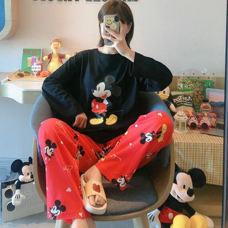 

Mickey Pajamas Women Autumn Long-Sleeved Trousers Two-Piece Pajamas Outer Wear Girls New Home Service Suits