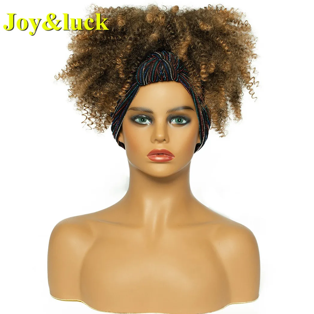 Joy&luck Short Afro Kinky Curly Headband Wig Black Wrap Head Wigs for Women Sytnthetic Hair Wigs