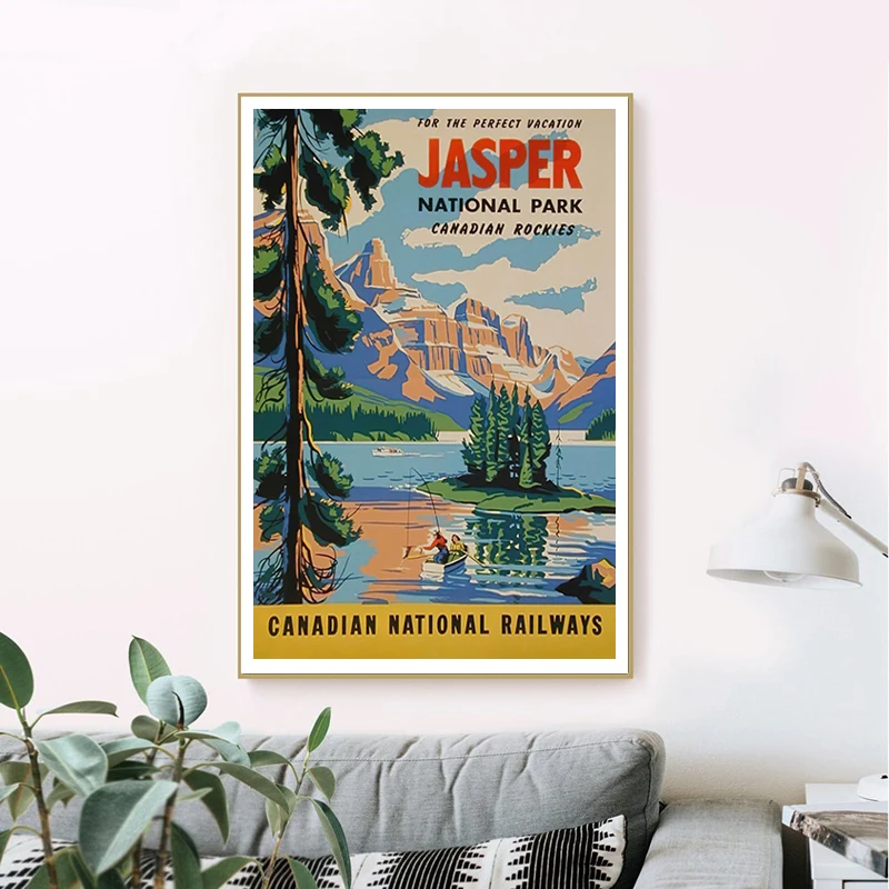 Canada Jasper National Park Landscape Art Print Vintage Travel Poster Canadian Wall Art Pictures Canvas Painting Home Room Decor