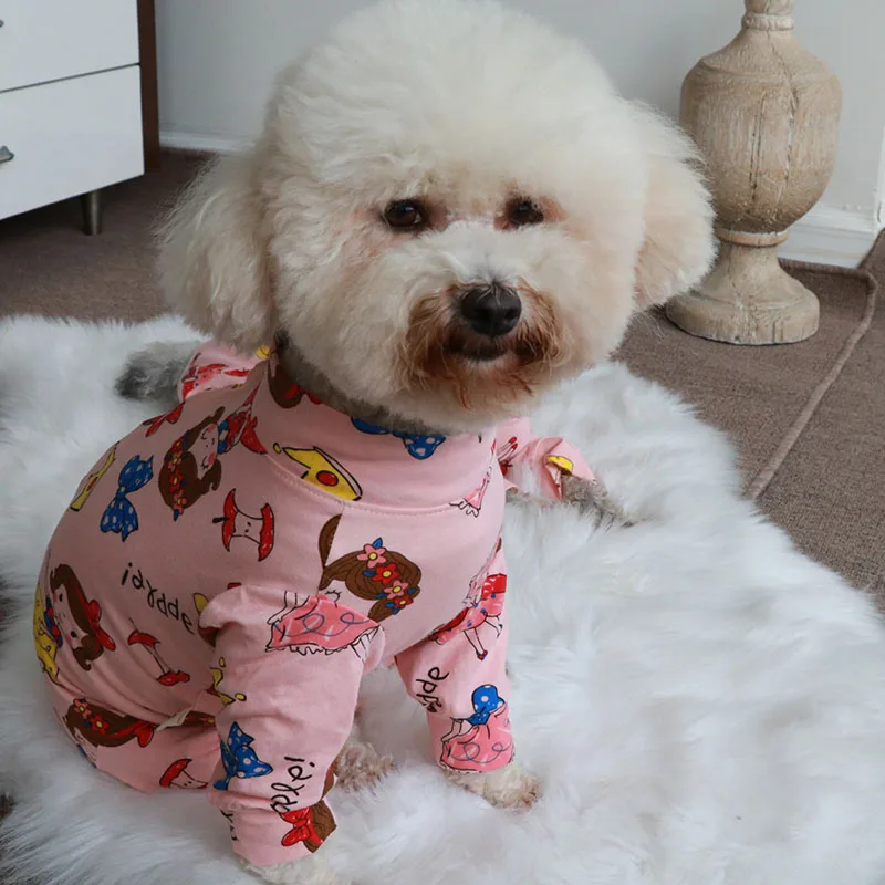 Pet Dog Jumpsuit Printed Overalls For Small Dogs Thin Protect Belly Stretchy 100%Cotton Pajamas Chihuahua Poodle Puppy Clothes