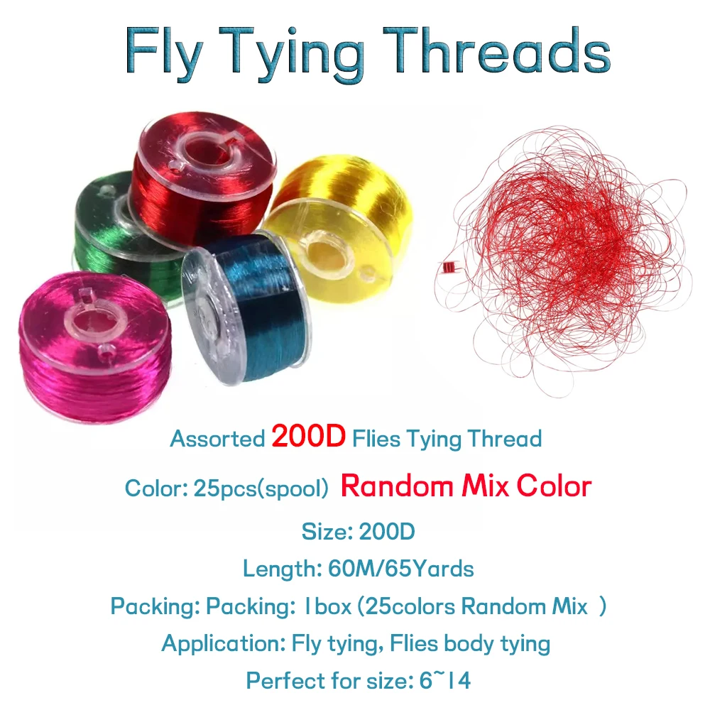 Wifreo 25 Colors Assorted 200D Fishing Flies Tying Line Material Fly Tying Thread For Small Fly Bodies Dry Wet Flies