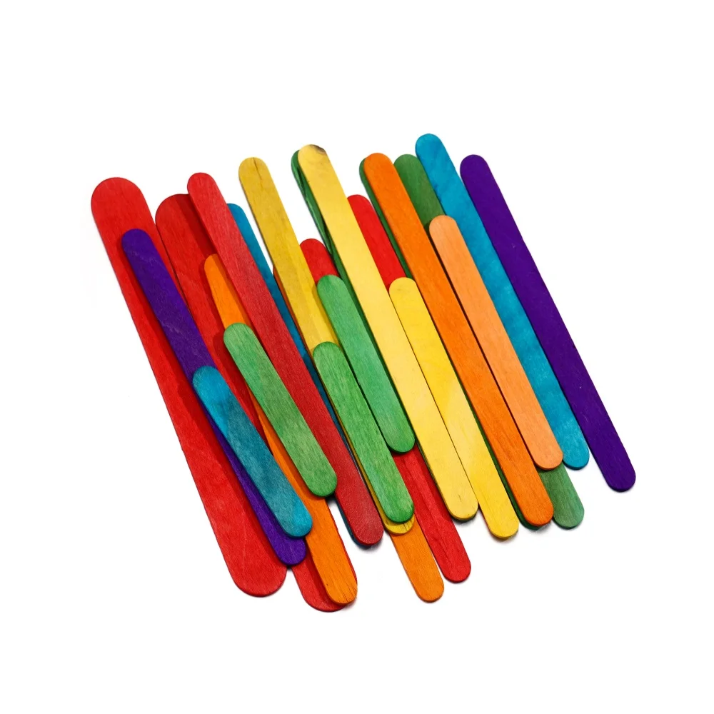 50pcs Colored Wooden Popsicle Sticks Ice Cream Stick Model Tools Special-Purpose Wooden Craft Stick Lollipop Mold Accessories