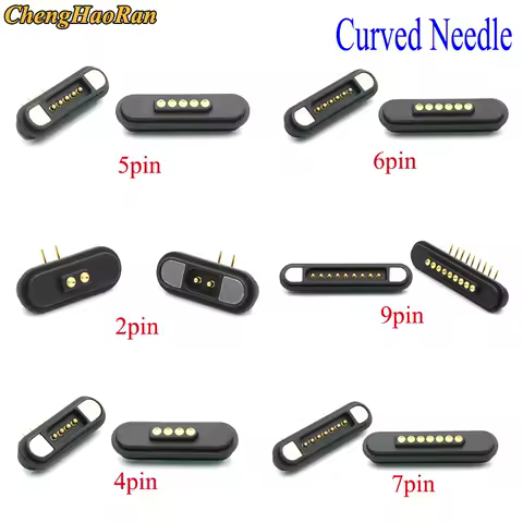 1 Pair Curved Magnetic Connector 2 3 4 5 6 Pole Pogopin Male Female 2.2 MM Grid THT Spring Loaded Pogo Pin Waterproof Pad