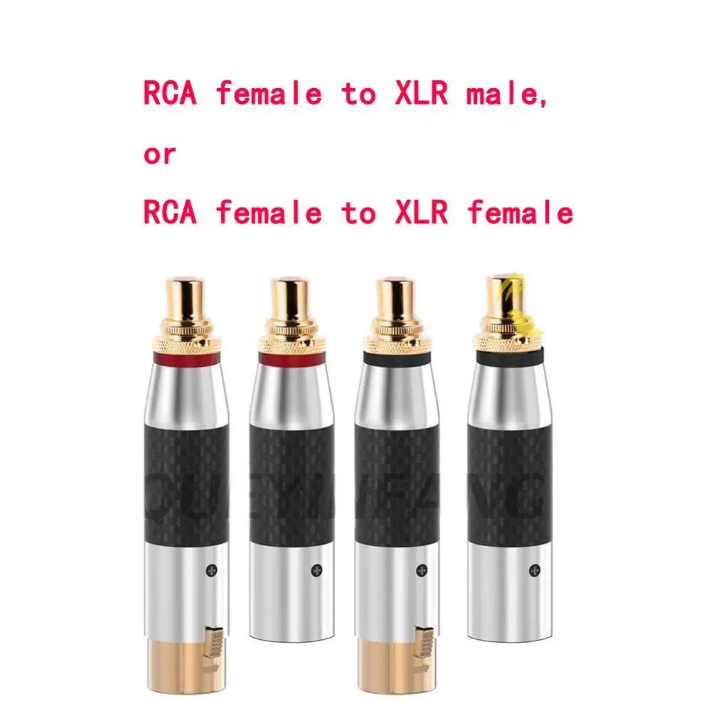TOP-HiFi 2 pezzi in fibra di carbonio placcato in oro 3pin XLR maschio a RCA femmina adattatore 3pin XLR femmina a RCA femmina convertitore fai da te