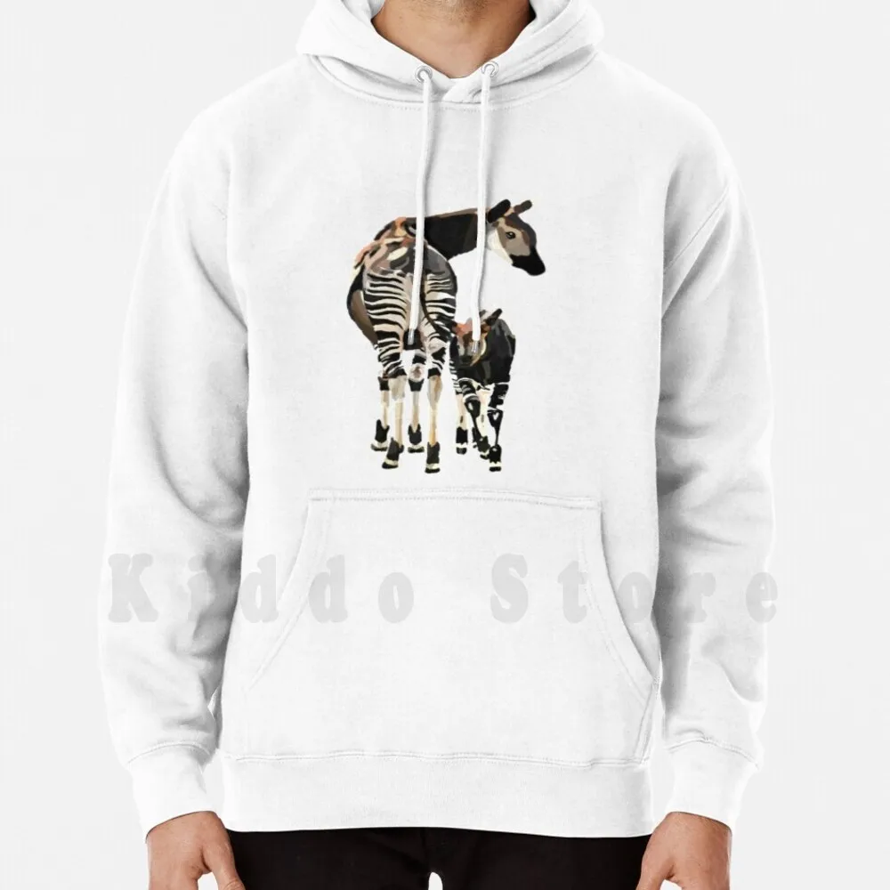 Okapi And Calf Hoodies Long Sleeve Okapi Baby Animal Calf Calves Zoo Wild Safari Cute Black And White - zdjęcie 1