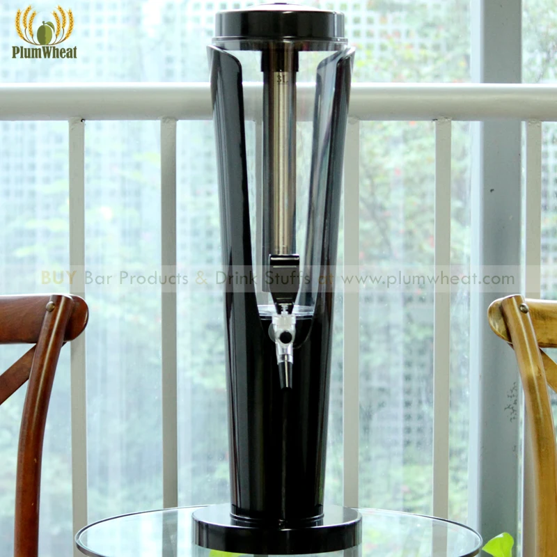 PlumWheat-Beer Tower Beverage Dispenser, Reusable, Removable, Stainless Steel, Ice Tube, Easy Clean, Party, BT04, 3 Liters