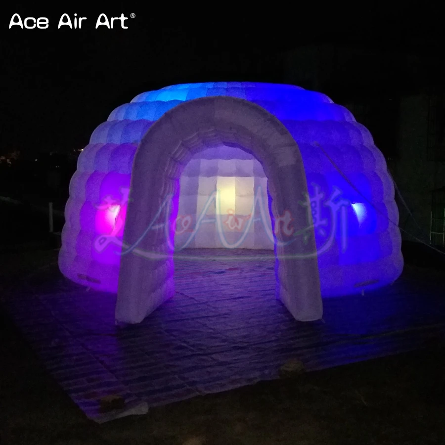 Grande tente igloo gonflable colorée à LED, Script lumineux, chapiteau, station de fête pour salons commerciaux