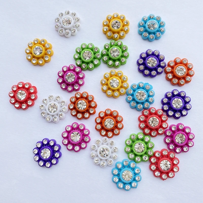 30Pcs Diy Mixed with shiny diamonds resin flower Flatback Cabochon Scrapbooking Fit Hair Clips Embellishments Beads D72