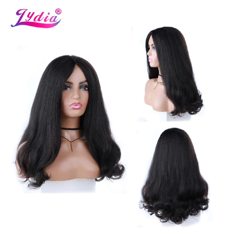 Lydia Long Tail Warping Kinky Straight Synthetic Lace-Headline Wigs Black Daily&Party Wig 20 Inch Heat Resistant