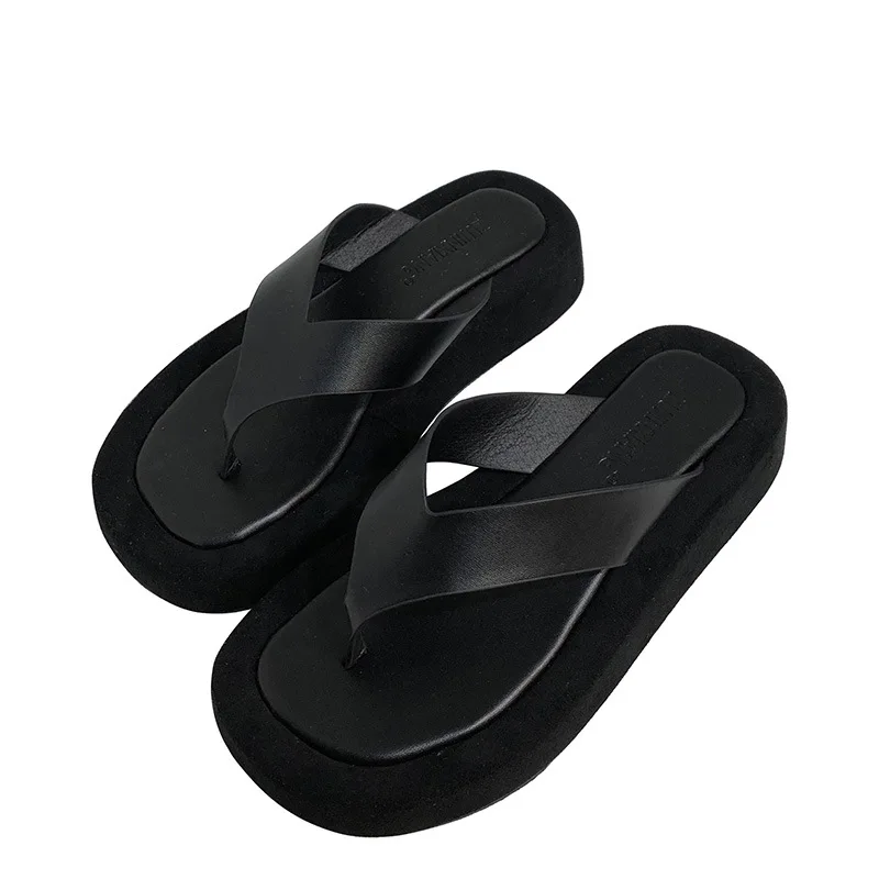 women famous designer clip toe slippers ladis platform jandal slides beach shoes black/white mixed color thick bottom flip flops