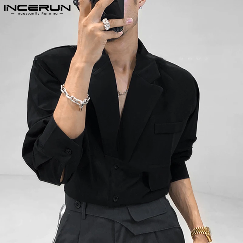 INCERUN 2023 Men Casual Shirt Solid Color Lapel Button Long Sleeve Fashion Tops Streetwear Loose Leisure Camisa Masculina S-5XL