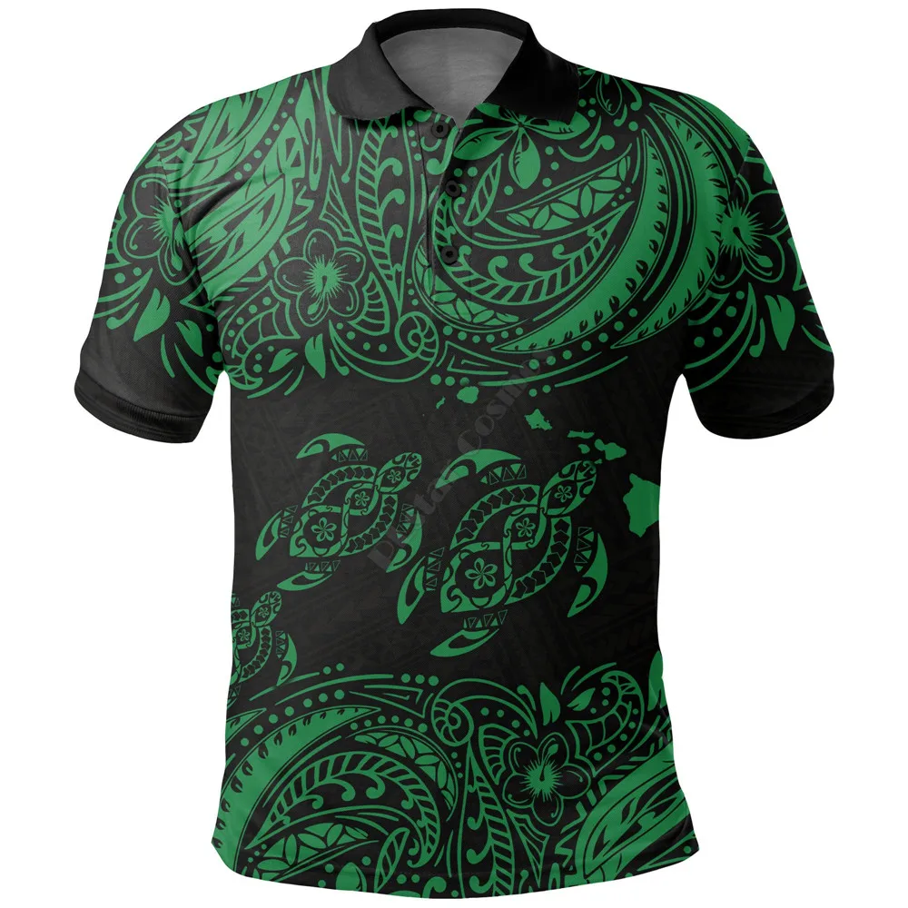 Hawaii Polo Shirt Polynesian Green Sea Turtle 3D Printed Polo Shirt Men Women Short Sleeve Summer T-shirt