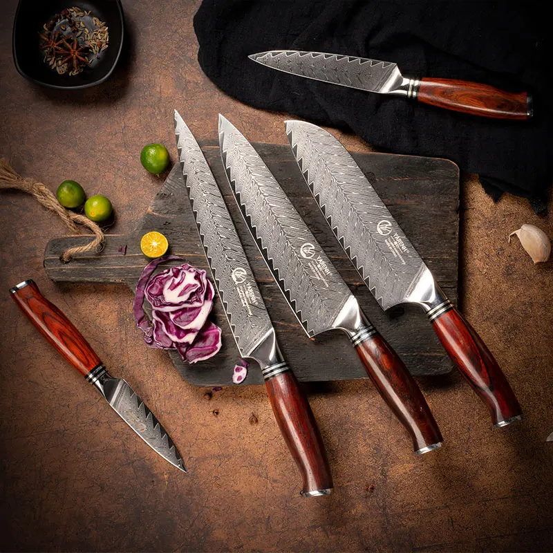 YARENH 2-5 Pcs Kitchen Knife Set 73 Layers Japanese Damascus Professional Utility Cooking Chef Knife Set Dalbergia Wood Handle