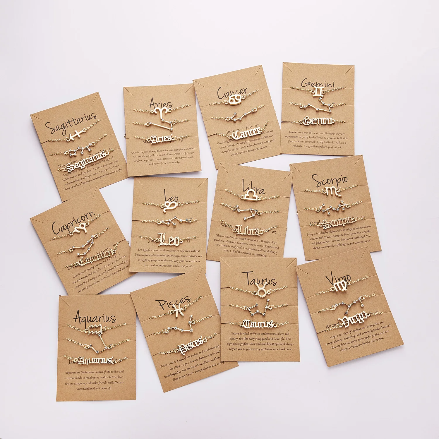 3pc Zodiac Chain Bracelet Set for Women, Astrological Gift